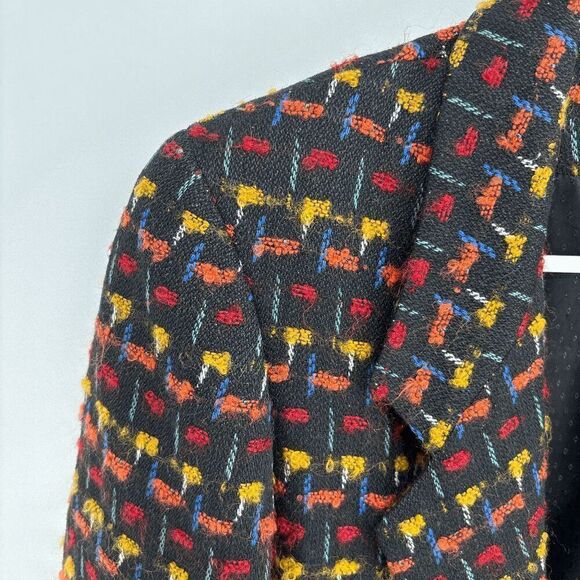 Emil Rutenberg Vintage Womens Wool Rainbow Black Plaid Knit Blazer Medium - Picture 2 of 5